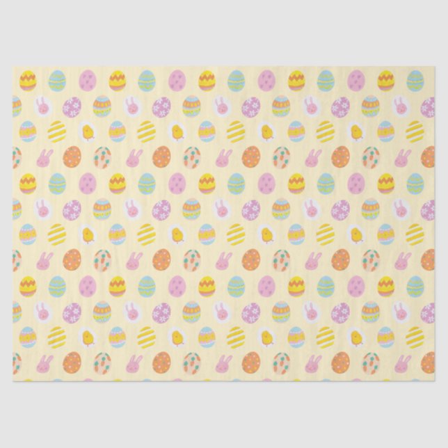 Papier Mousseline Cute Pastel Oeufs de Pâques Motif Printemps Jaune (Recto)