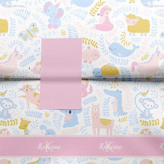 Papier Mousseline Cute Pastel Rose animal Monogramme Baby shower fil (Créateur téléchargé)