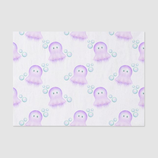 Papier Mousseline Cute Pastel Rose Kids Aquarelle Jellyfish (Recto)