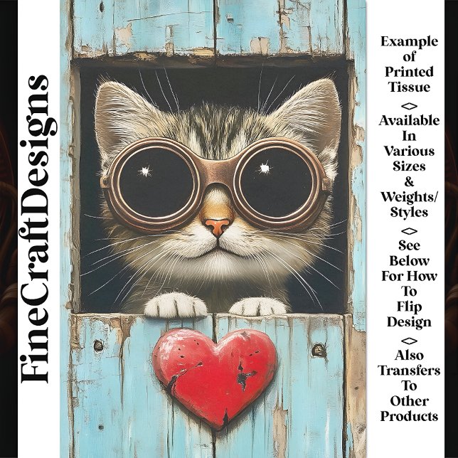 Papier Mousseline Cute Peeking Steampunk Tabby Kitten AP6 Découpage (Créateur téléchargé)