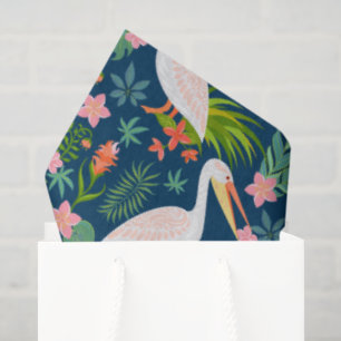 Papier Mousseline Cute pélicans coloré fleurs tropicales motif