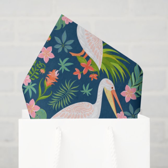 Papier Mousseline Cute pélicans coloré fleurs tropicales motif (Sac cadeau)