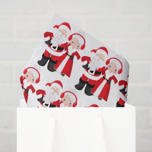 Papier Mousseline Cute Père Noël Mme Claus carrelage tissu de la par (Sac cadeau)