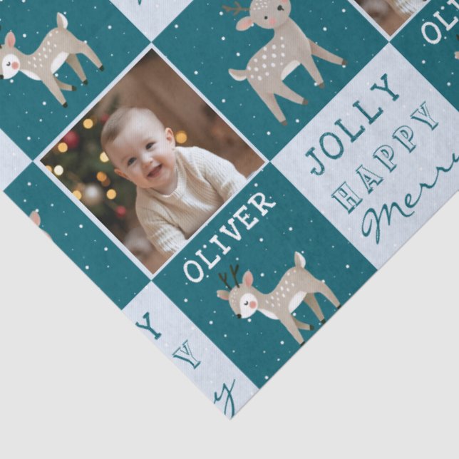 Papier Mousseline Cute Personalized Baby Photo Reindeer Christmas (Détail)