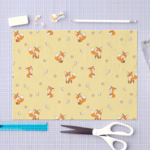 Papier Mousseline Cute Petit Fox Jaune Motif