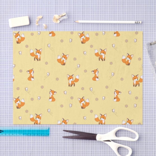 Papier Mousseline Cute Petit Fox Jaune Motif (Artisanat)