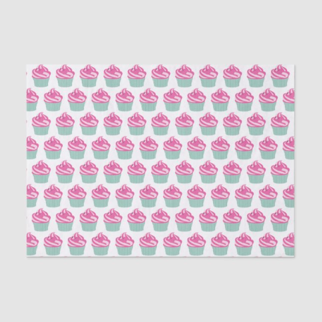 Papier Mousseline Cute Pink Cupcakes Pattern Pastel Pink (Recto)