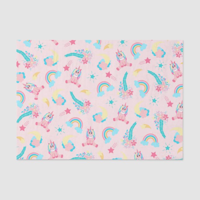 Papier Mousseline Cute Pink Teal Unicorn Rainbow (Recto)