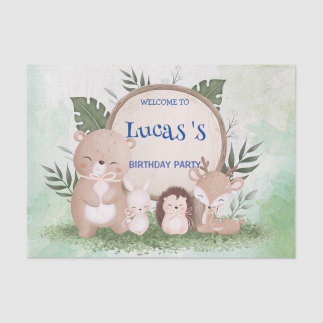 Papier Mousseline Cute porcupine Ours anniversaire jungle fête d'ann (Recto)