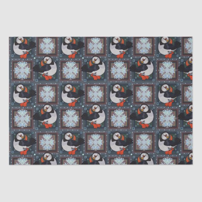 Papier Mousseline Cute Puffin Oiseaux Motif d'hiver r (Recto)