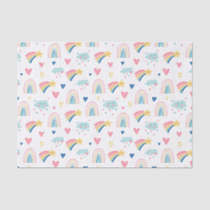 Papier Mousseline Cute Rainbow Hearts & Clouds Motif