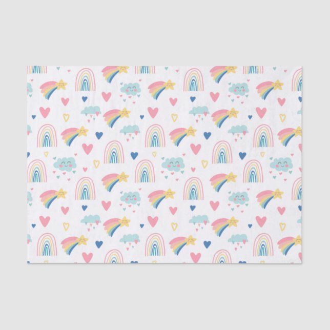 Papier Mousseline Cute Rainbow Hearts & Clouds Motif (Recto)