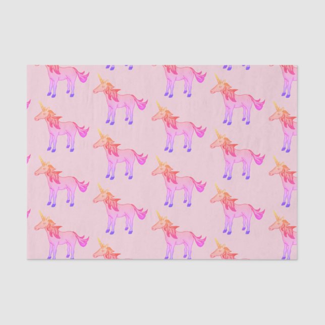 Papier Mousseline Cute Rainbow Unicorn rose Motif enfants (Recto)