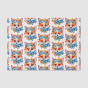 Papier Mousseline Cute Renard orange avec Couronne florale