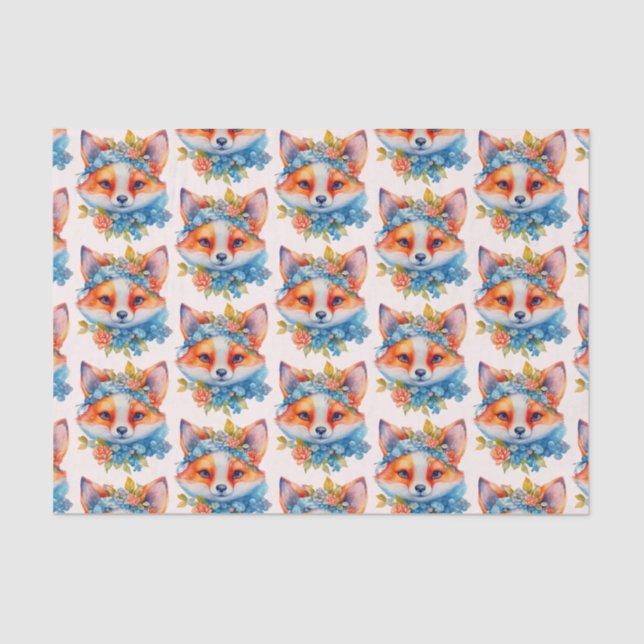 Papier Mousseline Cute Renard orange avec Couronne florale (Recto)