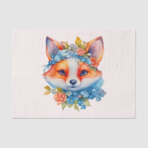Papier Mousseline Cute Renard orange avec Couronne florale