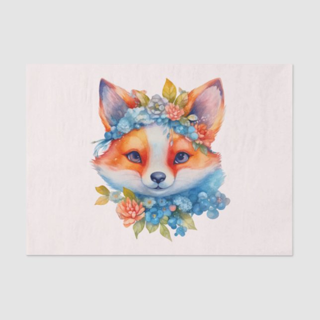 Papier Mousseline Cute Renard orange avec Couronne florale (Recto)