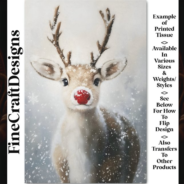 Papier Mousseline Cute Rodolph Reindeer Whimsy En Neige BW6 Découpag (Créateur téléchargé)
