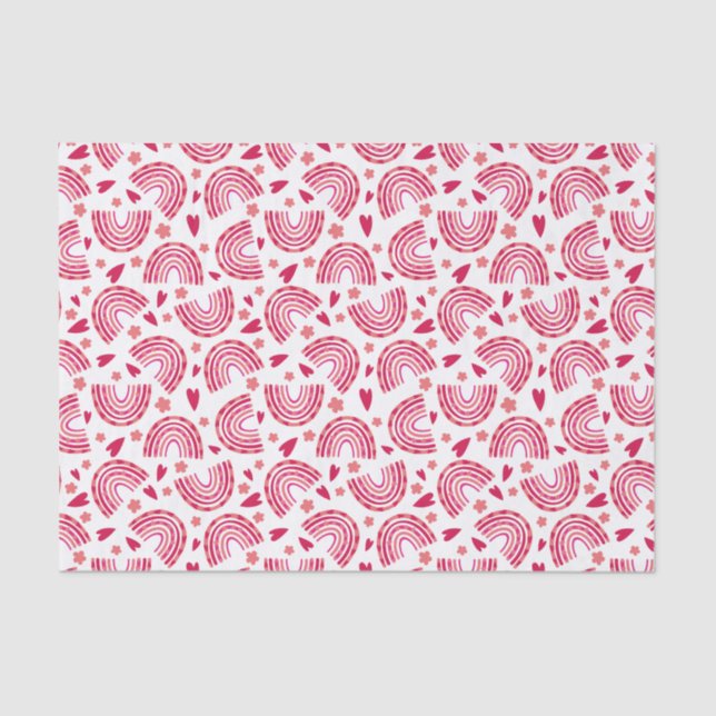 Papier Mousseline Cute Rose Arc-en-ciel & Coeurs Motifs Enfants (Recto)