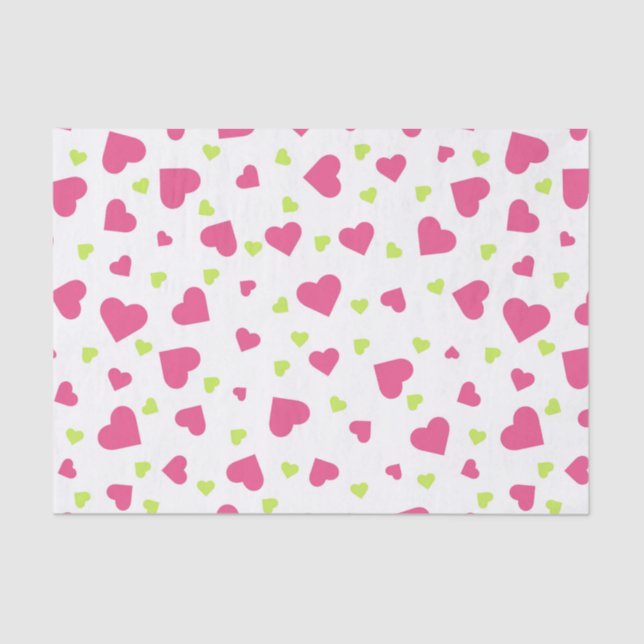Papier Mousseline Cute rose et vert Tumbling Hearts Motif (Recto)