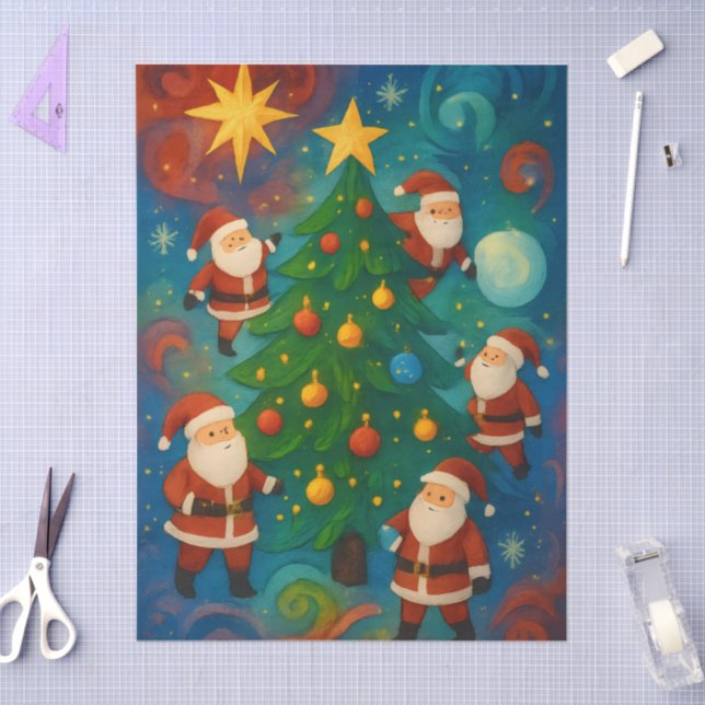 Papier Mousseline Cute Santa Claus Christmas Tree Illustration (Artisanat)
