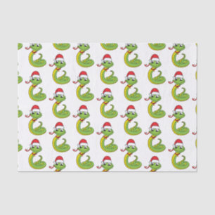 Papier Mousseline Cute serpent vert avec chapeau santa dessin animé