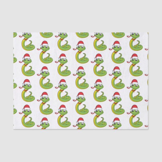 Papier Mousseline Cute serpent vert avec chapeau santa dessin animé (Recto)