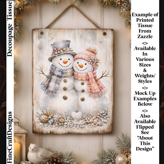 Papier Mousseline Cute Shabby Chic Snowman Couple FG2R Decoupage (Créateur téléchargé)