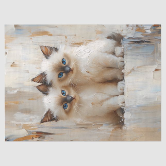 Papier Mousseline Cute Siamese Kittens Peinture Découpage (Recto)