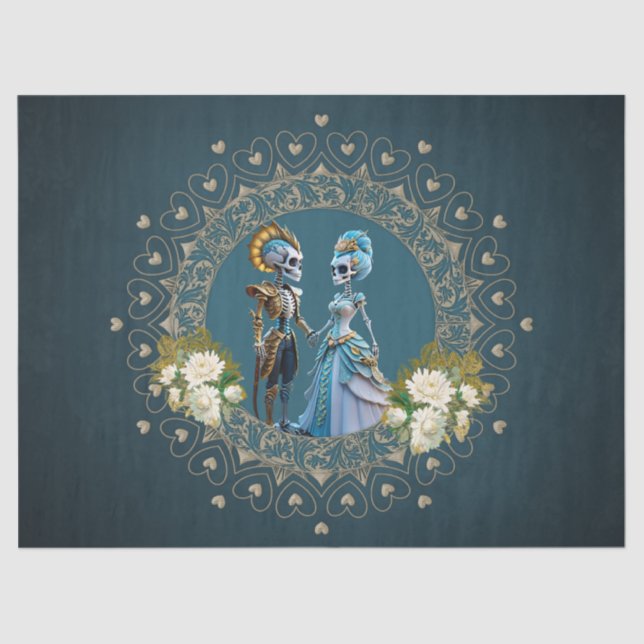 Papier Mousseline Cute Skeleton Mariage Couple style gothique (Recto)