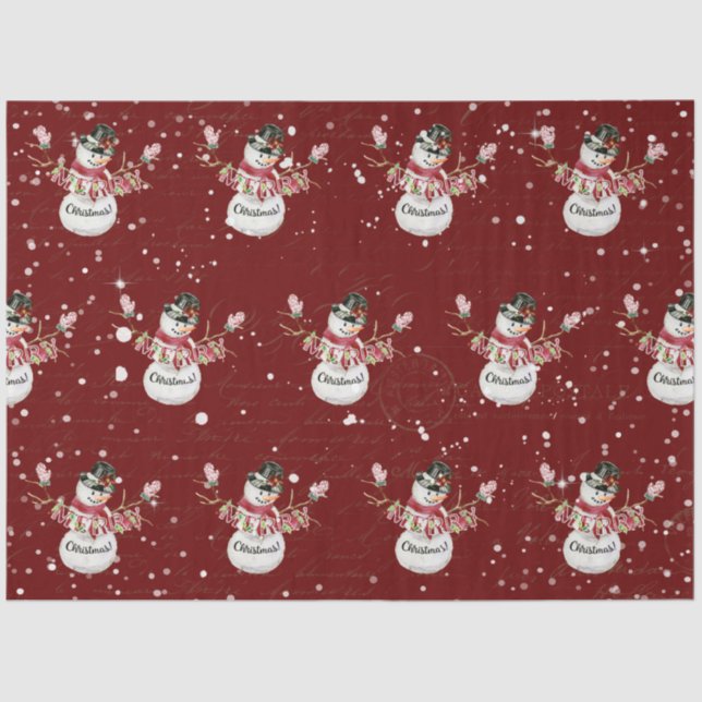 Papier Mousseline Cute Snowman Aquarelle Joyeuse Typographie de Noël (Recto)