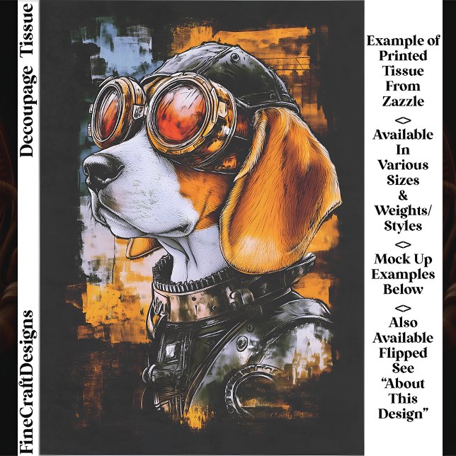 Papier Mousseline Cute Steampunk Beagle Dog Aviator EZ1L Decoupage (Créateur téléchargé)