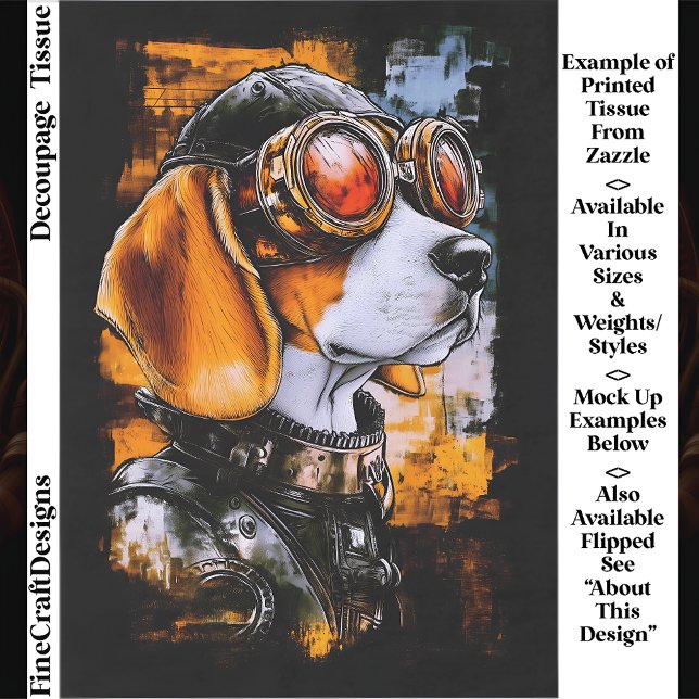 Papier Mousseline Cute Steampunk Beagle Dog Aviator EZ1R Decoupage (Créateur téléchargé)