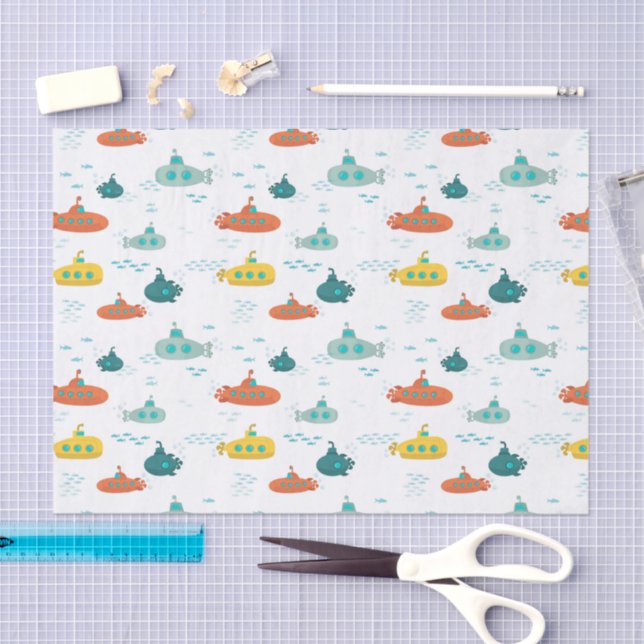Papier Mousseline Cute Submarine Nautical Deep Sea Fish Pattern (Artisanat)