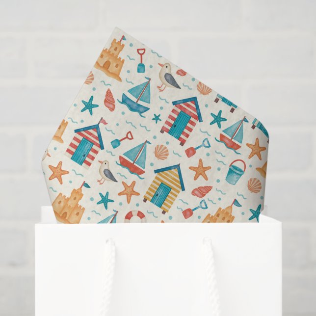 Papier Mousseline Cute Summer Beach Ocean Pattern Tissue Paper (Sac cadeau)