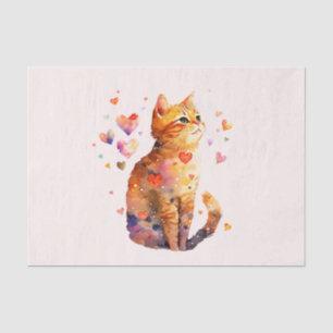 Papier Mousseline Cute Tabby Chat avec Coeurs