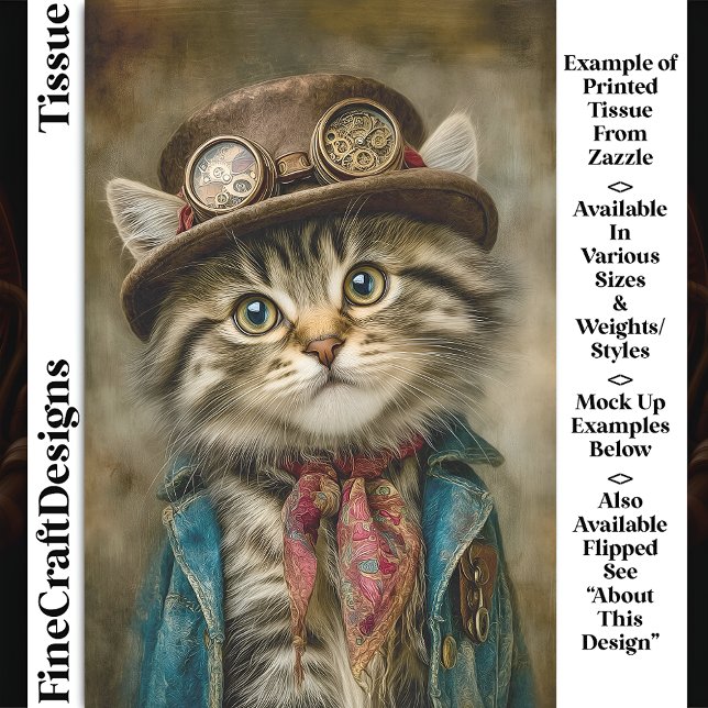 Papier Mousseline Cute Tabby Steampunk Kitten en Casquette DN6L Déco (Créateur téléchargé)