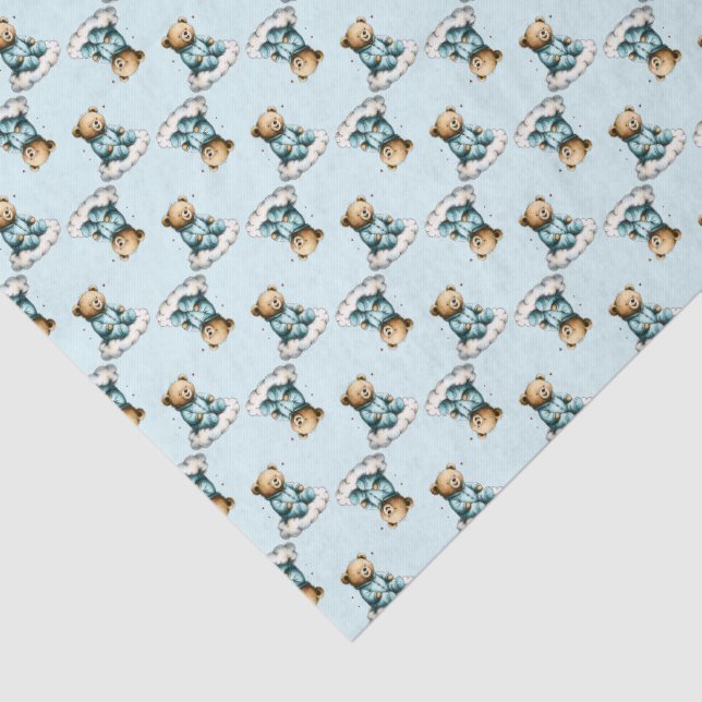 Papier Mousseline Cute Teddy Bear on a Cloud Blue PJs (Détail)