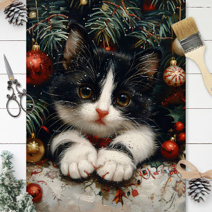Papier Mousseline Cute Tuxedo Kitten Cat de Noël Découpage