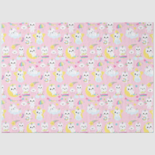 Papier Mousseline Cute Unicorn Chats Motif rose clair