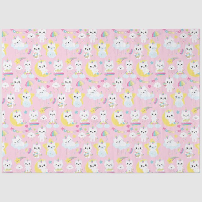 Papier Mousseline Cute Unicorn Chats Motif rose clair (Recto)
