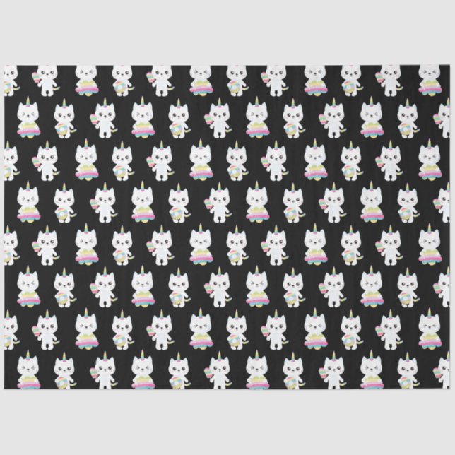 Papier Mousseline Cute Unicorn Chats Motifs noirs (Recto)