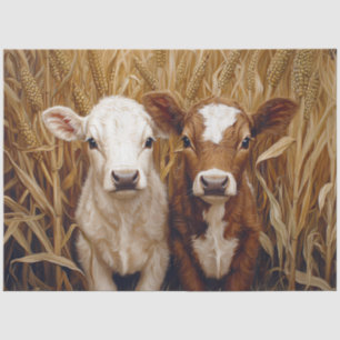 Papier Mousseline Cute Vache Calves Champ de maïs Découpage