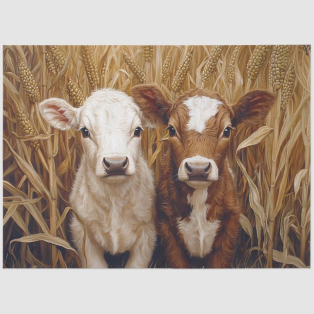 Papier Mousseline Cute Vache Calves Champ de maïs Découpage (Recto)