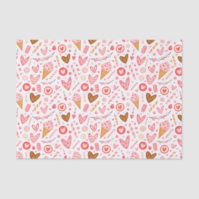 Papier Mousseline Cute Valentine's Day Hearts, Candy and Ice Cream (Recto)