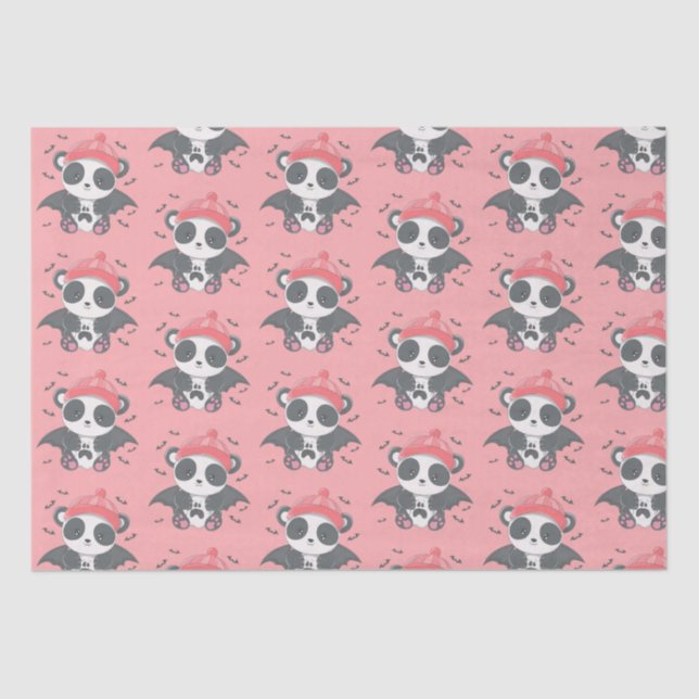 Papier Mousseline Cute Vampire Panda Bats Ghost Pink Halloween (Recto)