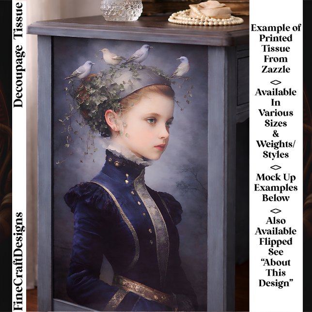 Papier Mousseline  Cute Victorian Girl, Ivy & Birds FF5R Decoupage (Créateur téléchargé)