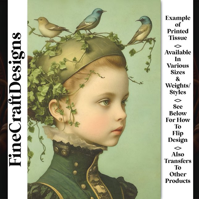 Papier Mousseline Cute Victorian Girl & Vines & Birds BE1 Découpage (Créateur téléchargé)