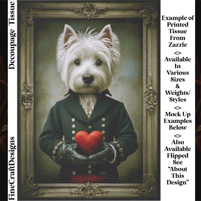 Papier Mousseline Cute Victorian Westie Dog, Red Heart ES9 Decoupage (Créateur téléchargé)