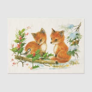 Papier Mousseline Cute Vintage Foxes Retro Christmas Scene